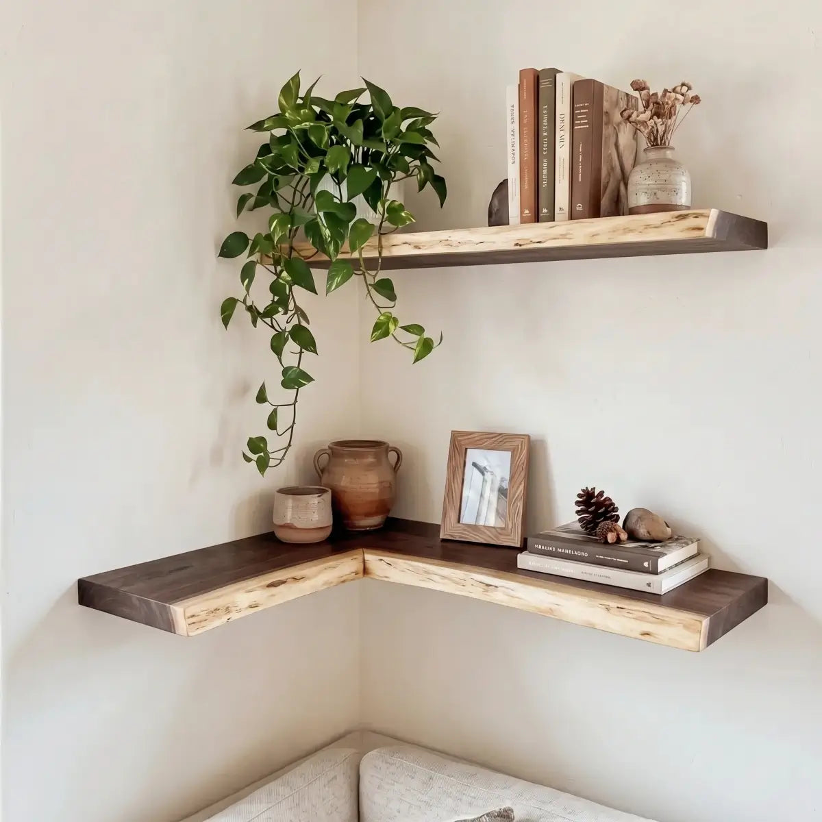 Solid Wood L-Shaped Corner Floating Shelf