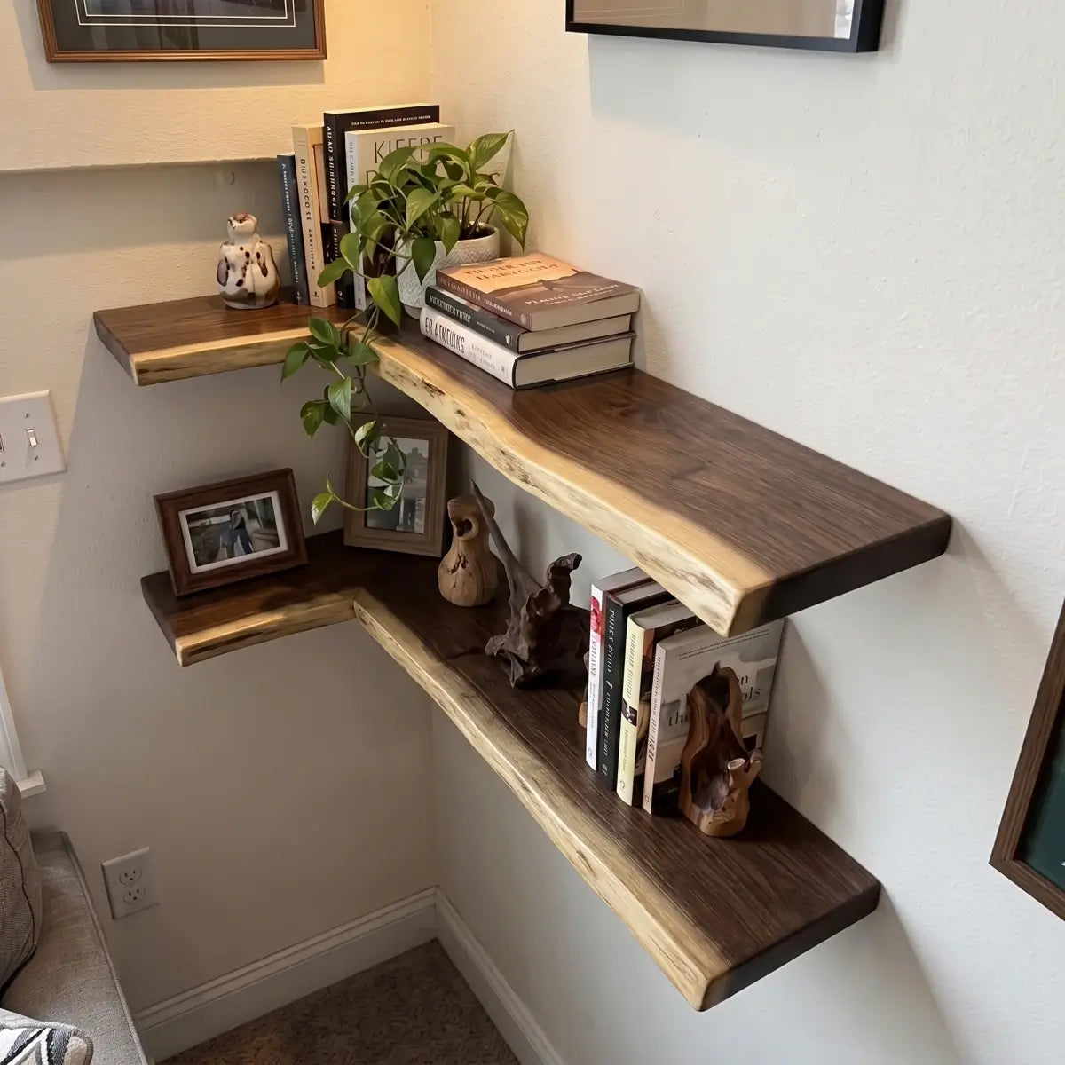 Solid Wood L-Shaped Corner Floating Shelf