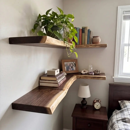 Solid Wood L-Shaped Corner Floating Shelf