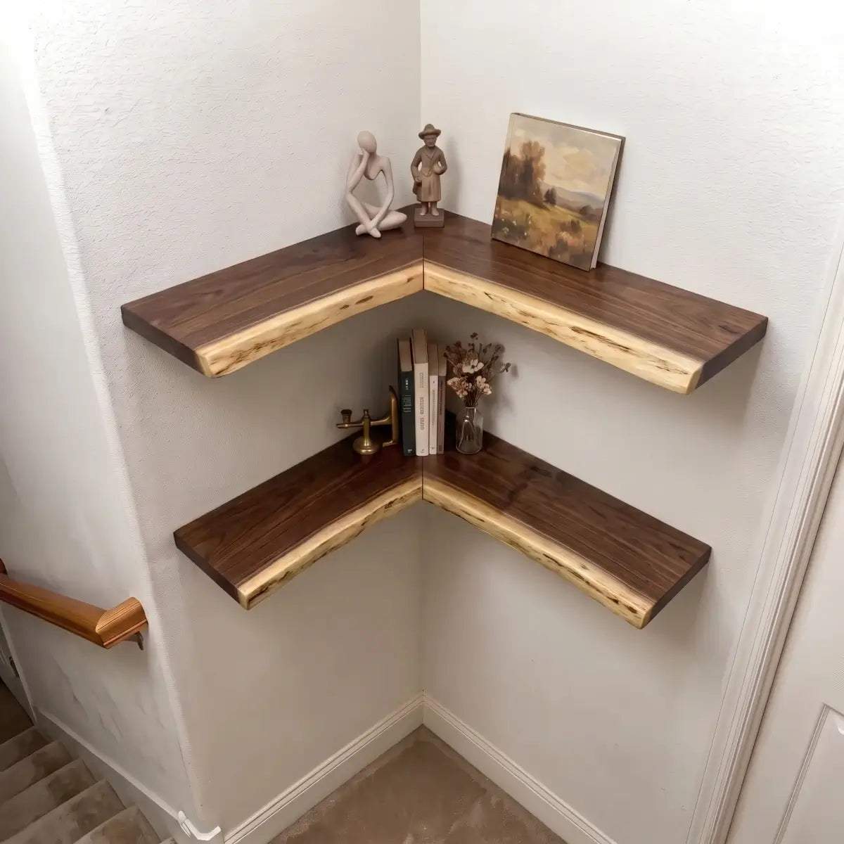 Solid Wood L-Shaped Corner Floating Shelf