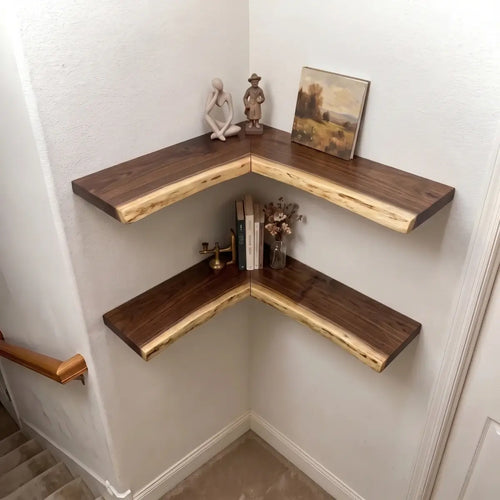 Solid Wood L-Shaped Corner Floating Shelf