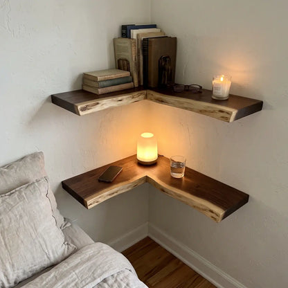 Solid Wood L-Shaped Corner Floating Shelf