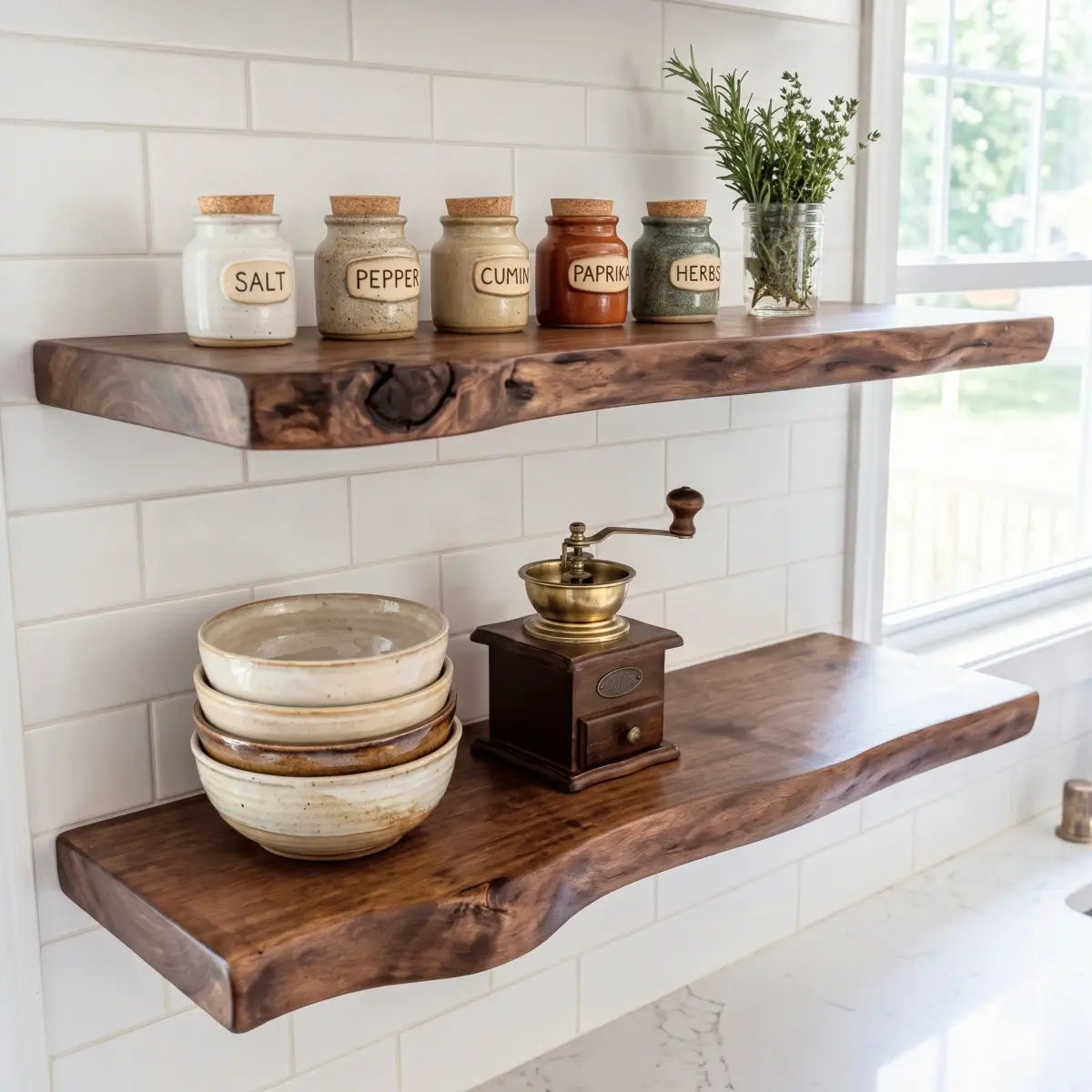 Solid Wood Live Edge Floating Shelf with Hidden Bracket
