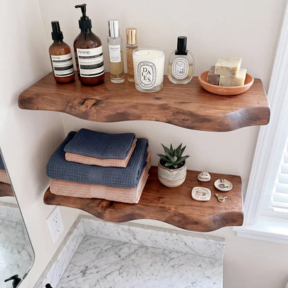 Solid Wood Live Edge Floating Shelf with Hidden Bracket