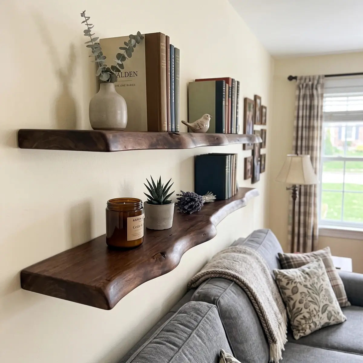 Solid Wood Live Edge Floating Shelf – 1.2", 1.5" & 2" Thick Options