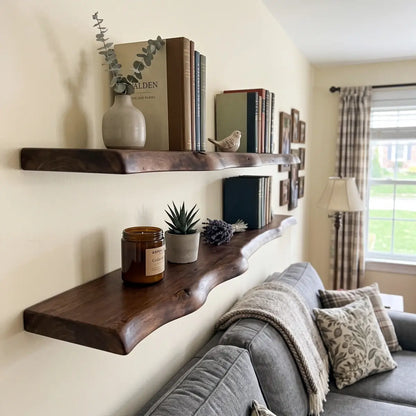 Solid Wood Live Edge Floating Shelf – 1.2", 1.5" & 2" Thick Options
