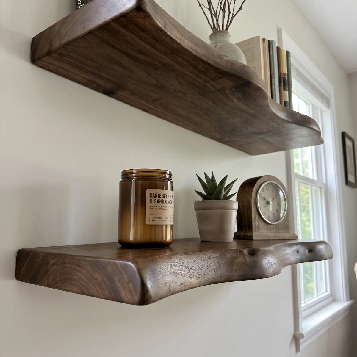 Solid Wood Live Edge Floating Shelf – 1.2", 1.5" & 2" Thick Options