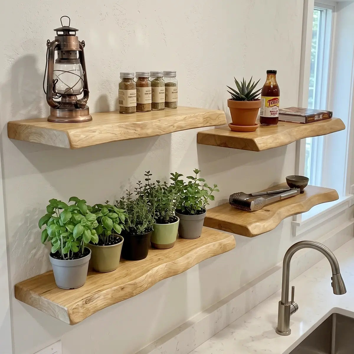 Solid Wood Live Edge Floating Shelf with Hidden Bracket