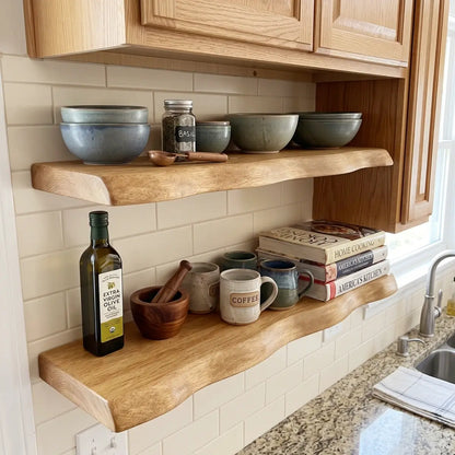 Solid Wood Live Edge Floating Shelf with Hidden Bracket