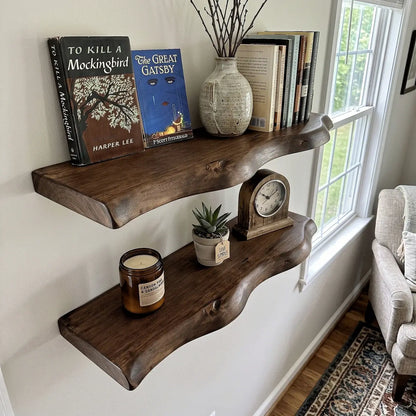 Solid Wood Live Edge Floating Shelf – 1.2", 1.5" & 2" Thick Options