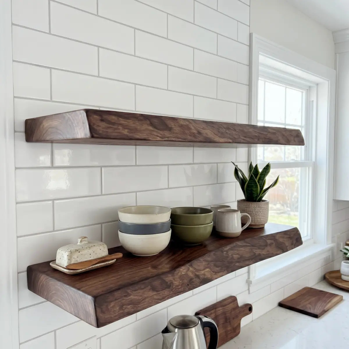 Solid Wood Live Edge Floating Shelf（2" Thick）