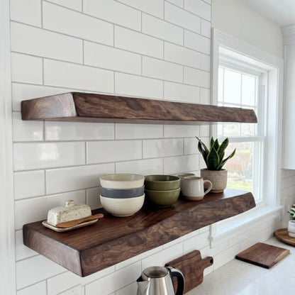 Solid Wood Live Edge Floating Shelf（2" Thick）