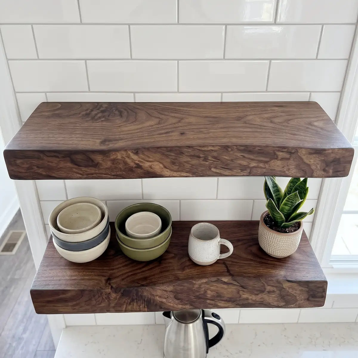 Solid Wood Live Edge Floating Shelf（2" Thick）