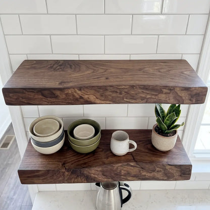 Solid Wood Live Edge Floating Shelf（2" Thick）