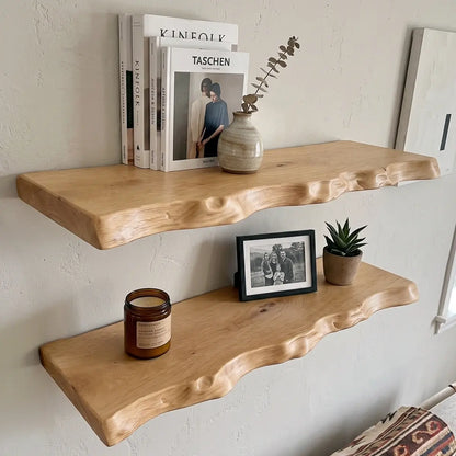 Solid Wood Organic Edge Floating Shelf – 1.2", 1.5" & 2" Thick Options