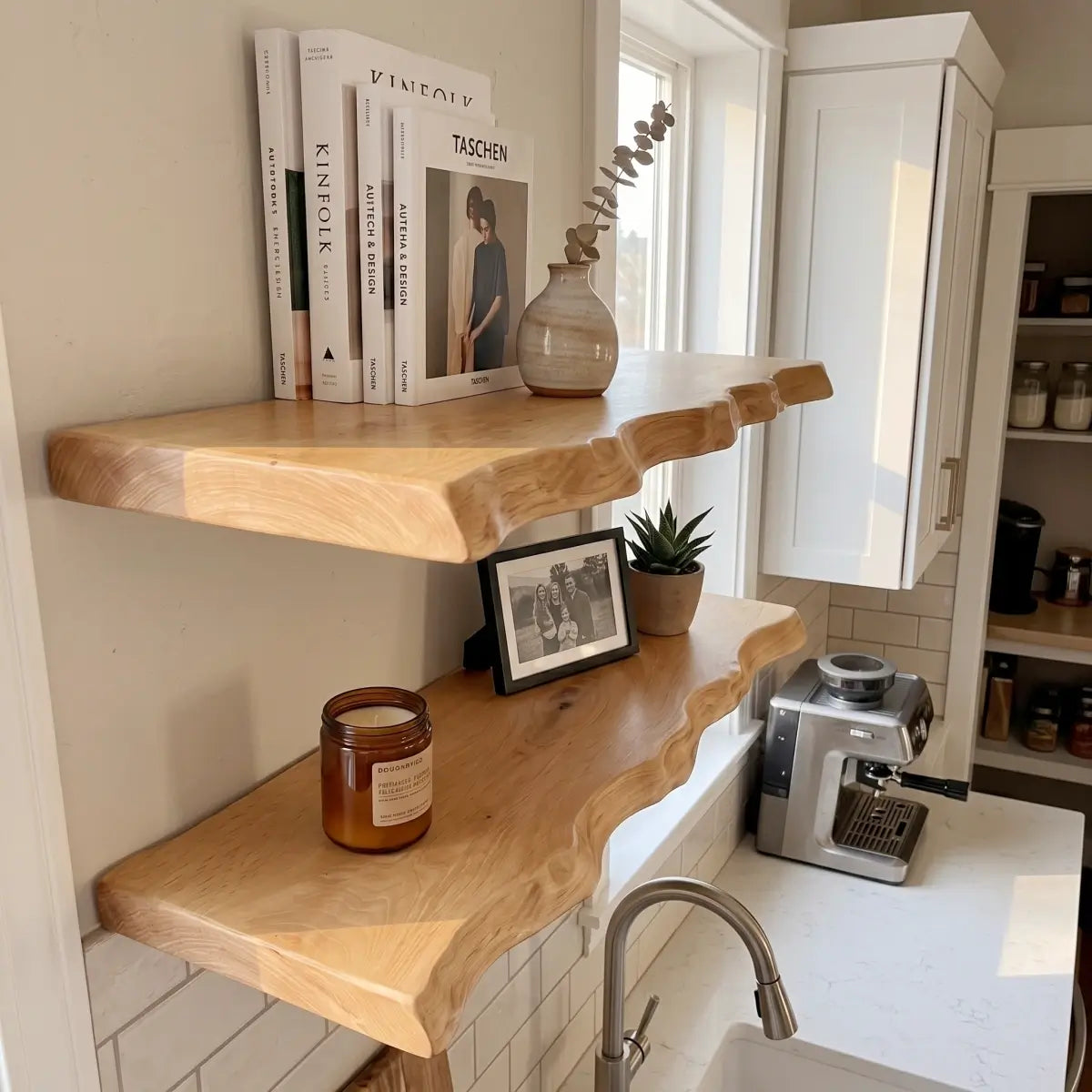 Solid Wood Organic Edge Floating Shelf – 1.2", 1.5" & 2" Thick Options