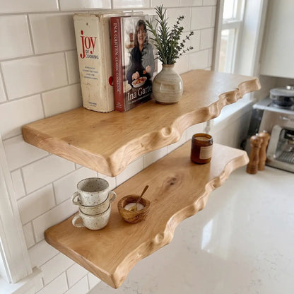 Solid Wood Organic Edge Floating Shelf – 1.2", 1.5" & 2" Thick Options