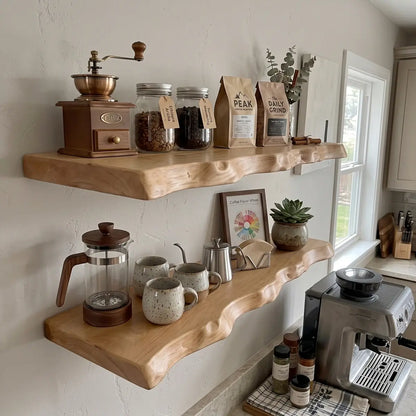 Solid Wood Organic Edge Floating Shelf – 1.2", 1.5" & 2" Thick Options