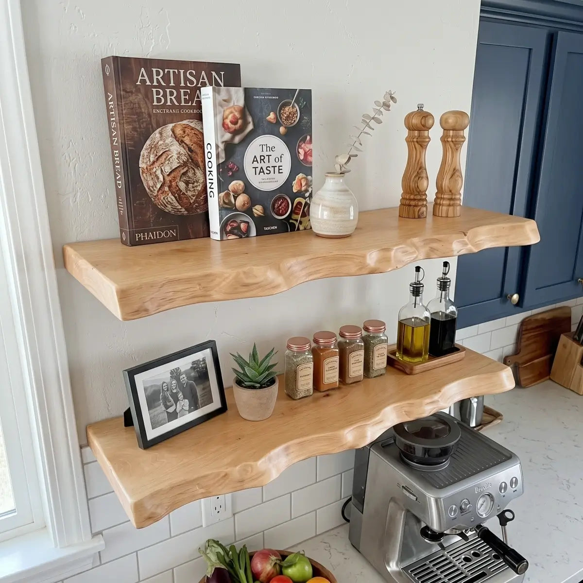 Solid Wood Organic Edge Floating Shelf – 1.2", 1.5" & 2" Thick Options