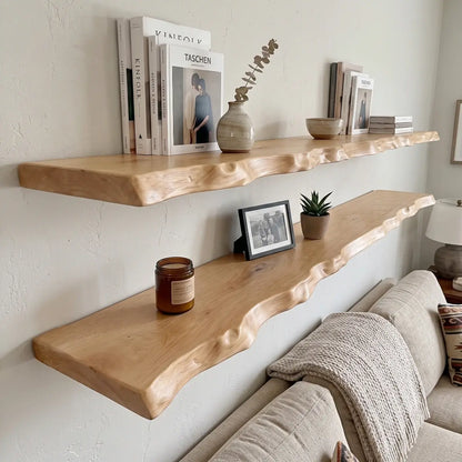 Solid Wood Organic Edge Floating Shelf – 1.2", 1.5" & 2" Thick Options