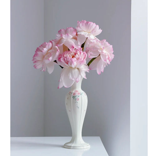 Vintage-Inspired Floral Ceramic Vase with Pink Rose Detail