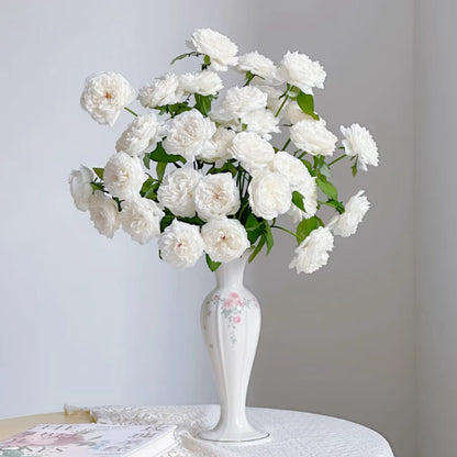 Vintage-Inspired Floral Ceramic Vase with Pink Rose Detail