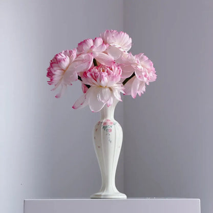 Vintage-Inspired Floral Ceramic Vase with Pink Rose Detail