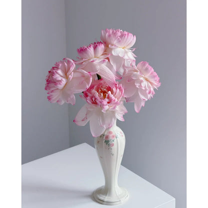 Vintage-Inspired Floral Ceramic Vase with Pink Rose Detail