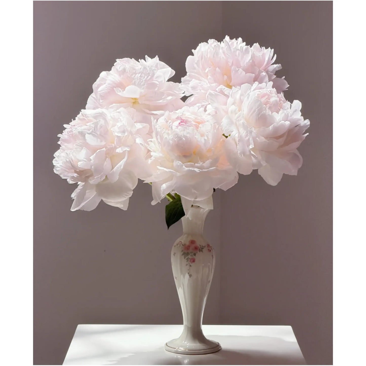 Vintage-Inspired Floral Ceramic Vase with Pink Rose Detail
