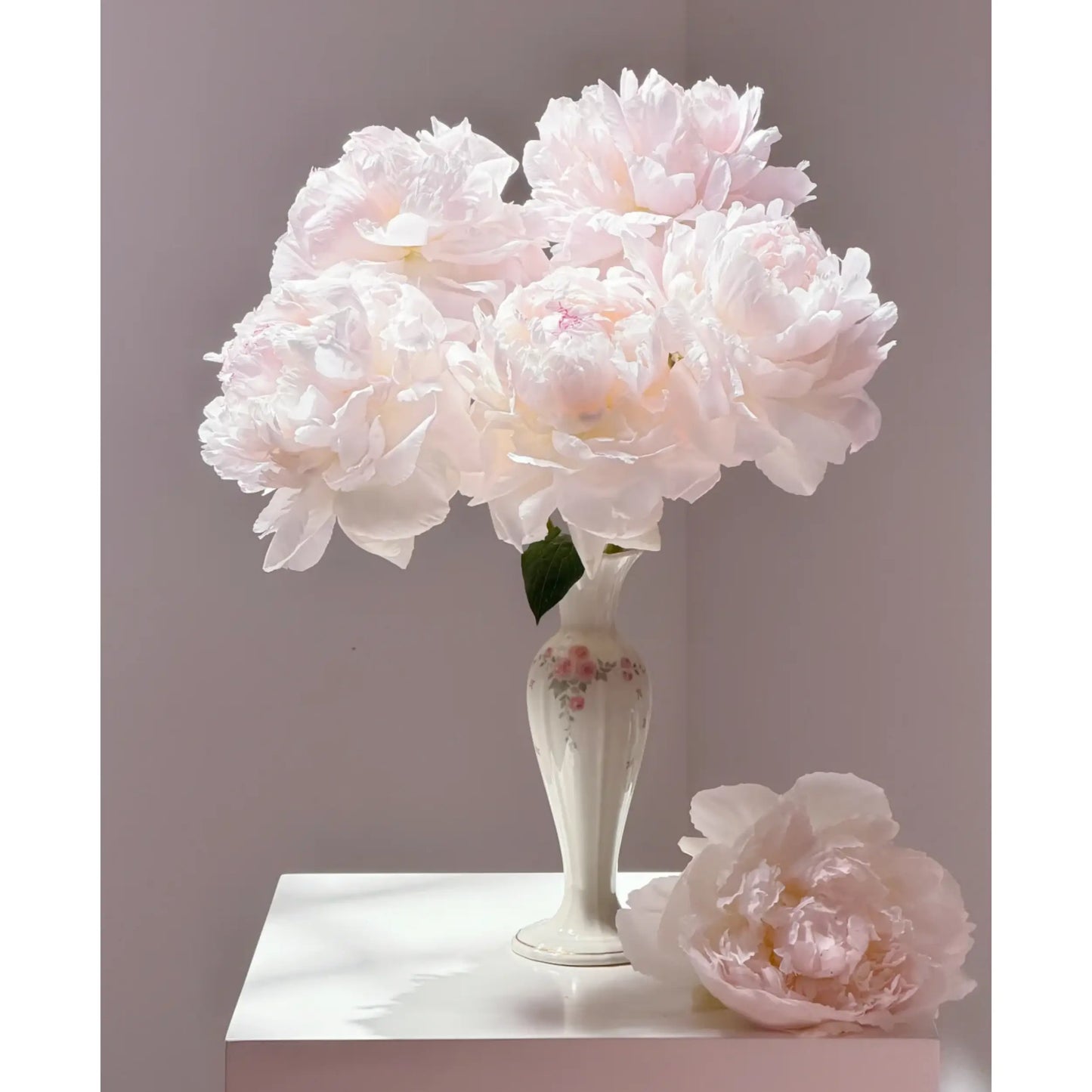 Vintage-Inspired Floral Ceramic Vase with Pink Rose Detail