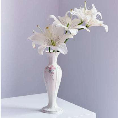 Vintage-Inspired Floral Ceramic Vase with Pink Rose Detail