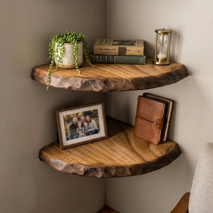 Live Edge Solid Wood Corner Floating Shelf