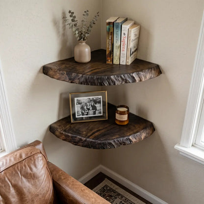 Live Edge Solid Wood Corner Floating Shelf