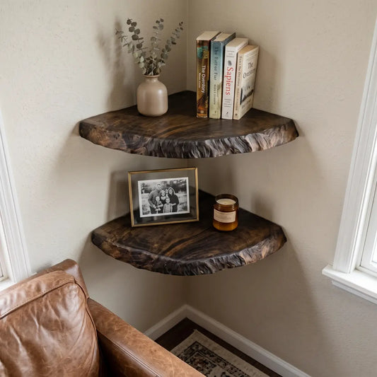 Live Edge Solid Wood Corner Floating Shelf