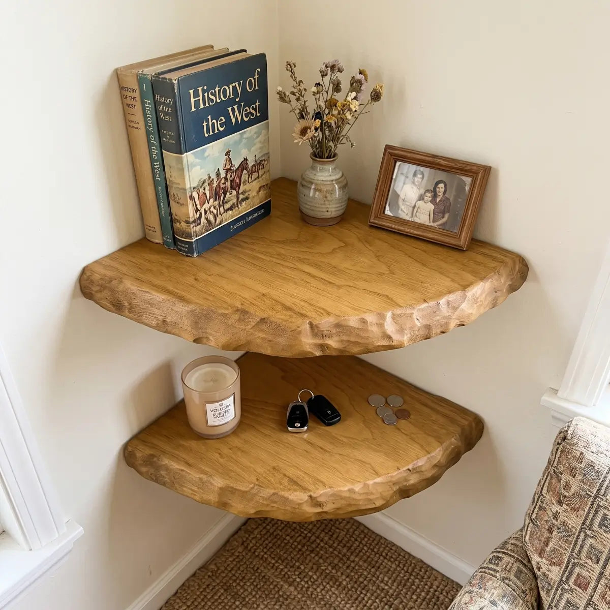 Live Edge Solid Wood Corner Floating Shelf