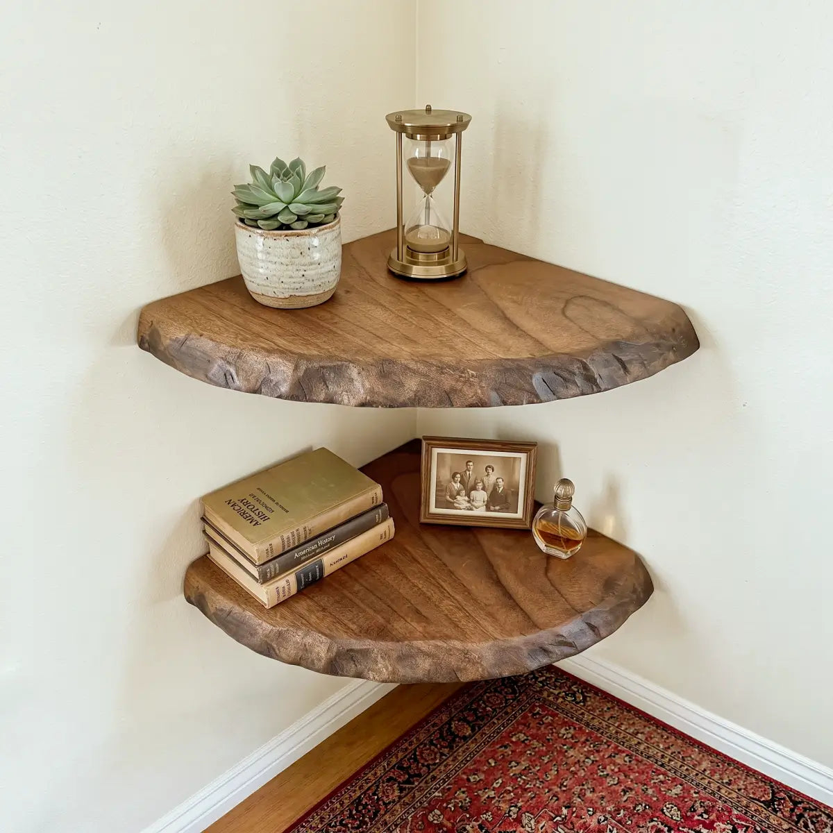 Live Edge Solid Wood Corner Floating Shelf