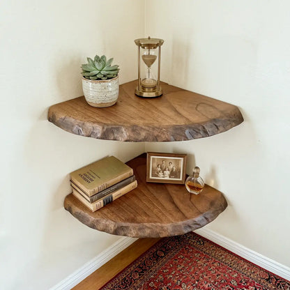 Live Edge Solid Wood Corner Floating Shelf