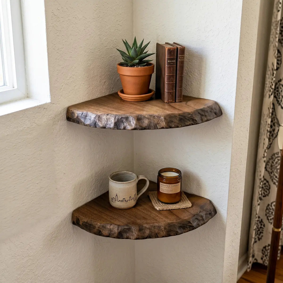 Live Edge Solid Wood Corner Floating Shelf