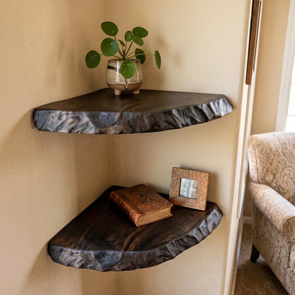 Live Edge Solid Wood Corner Floating Shelf