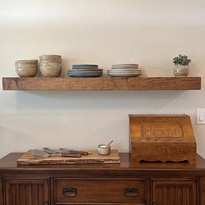 Solid Elm Wood Floating Shelf with Optional LED Light