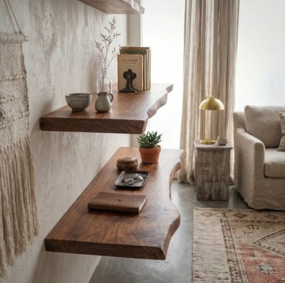Solid Wood Live Edge Floating Shelf