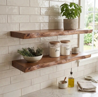 Solid Wood Live Edge Floating Shelf