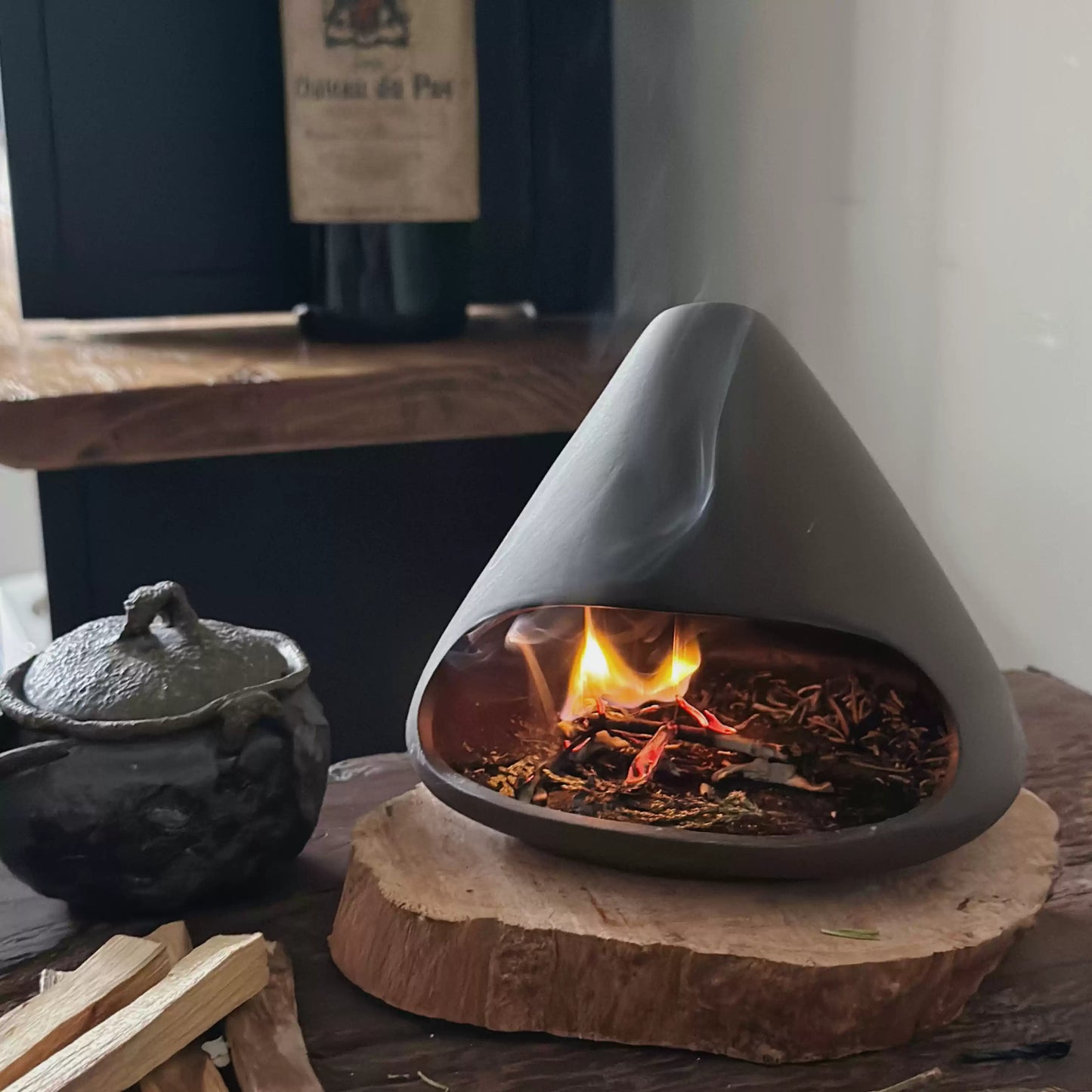 Handmade Ceramic Incense Burner – Minimal Mountain Fireplace Design