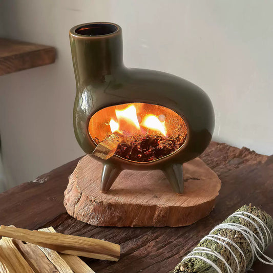 Handmade Ceramic Incense Burner – Retro Green Fireplace Design