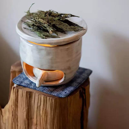 Handmade Ceramic Incense Burner – White & Black Tealight Design