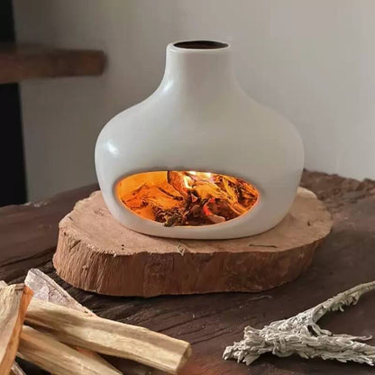 Handmade Ceramic Incense Burner – White Bottle Fireplace Design