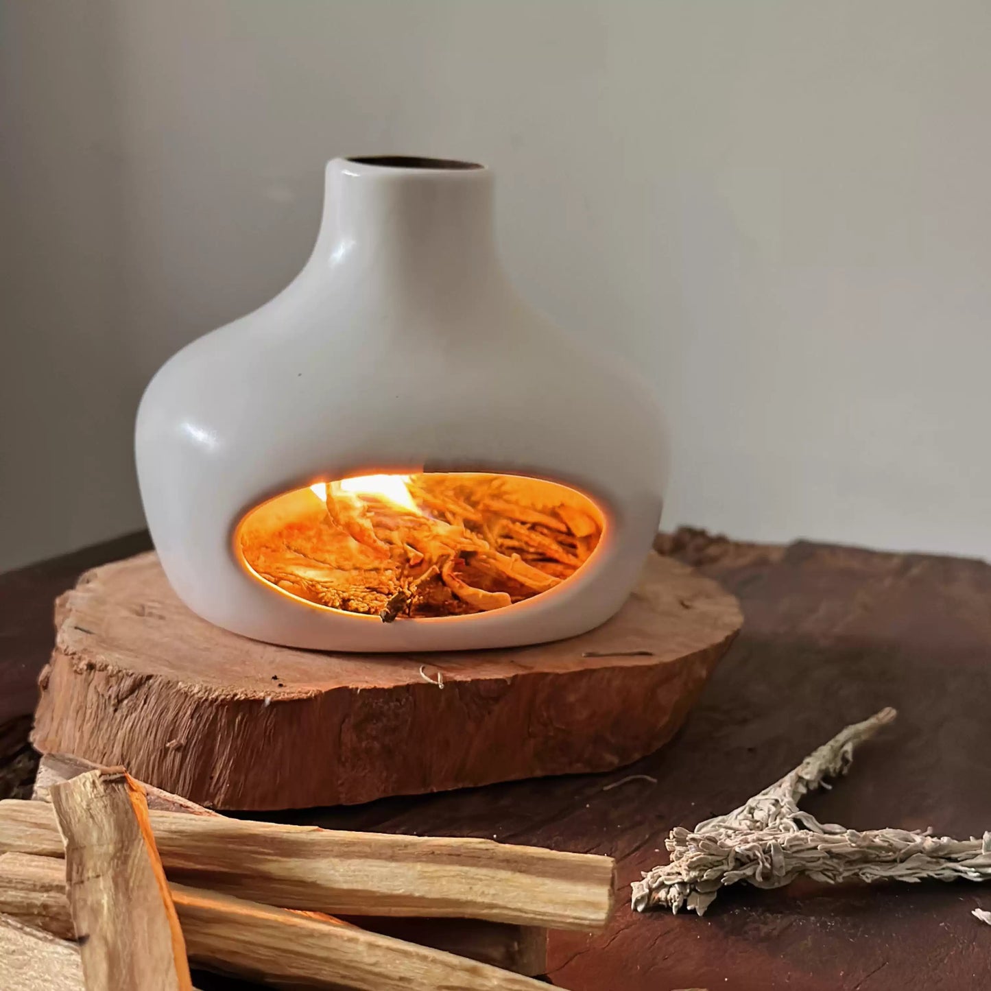 Handmade Ceramic Incense Burner – White Bottle Fireplace Design