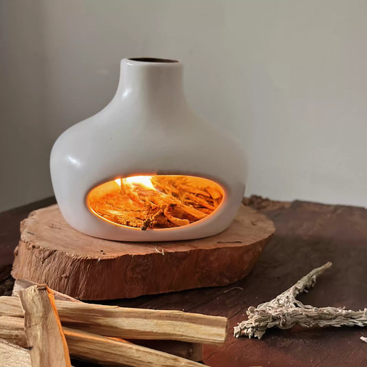 Handmade Ceramic Incense Burner – White Bottle Fireplace Design
