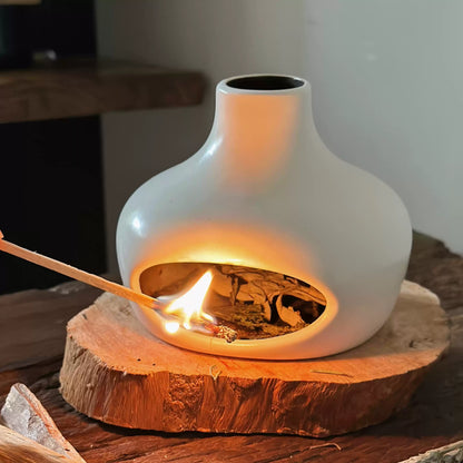 Handmade Ceramic Incense Burner – White Bottle Fireplace Design