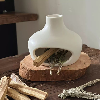 Handmade Ceramic Incense Burner – White Bottle Fireplace Design